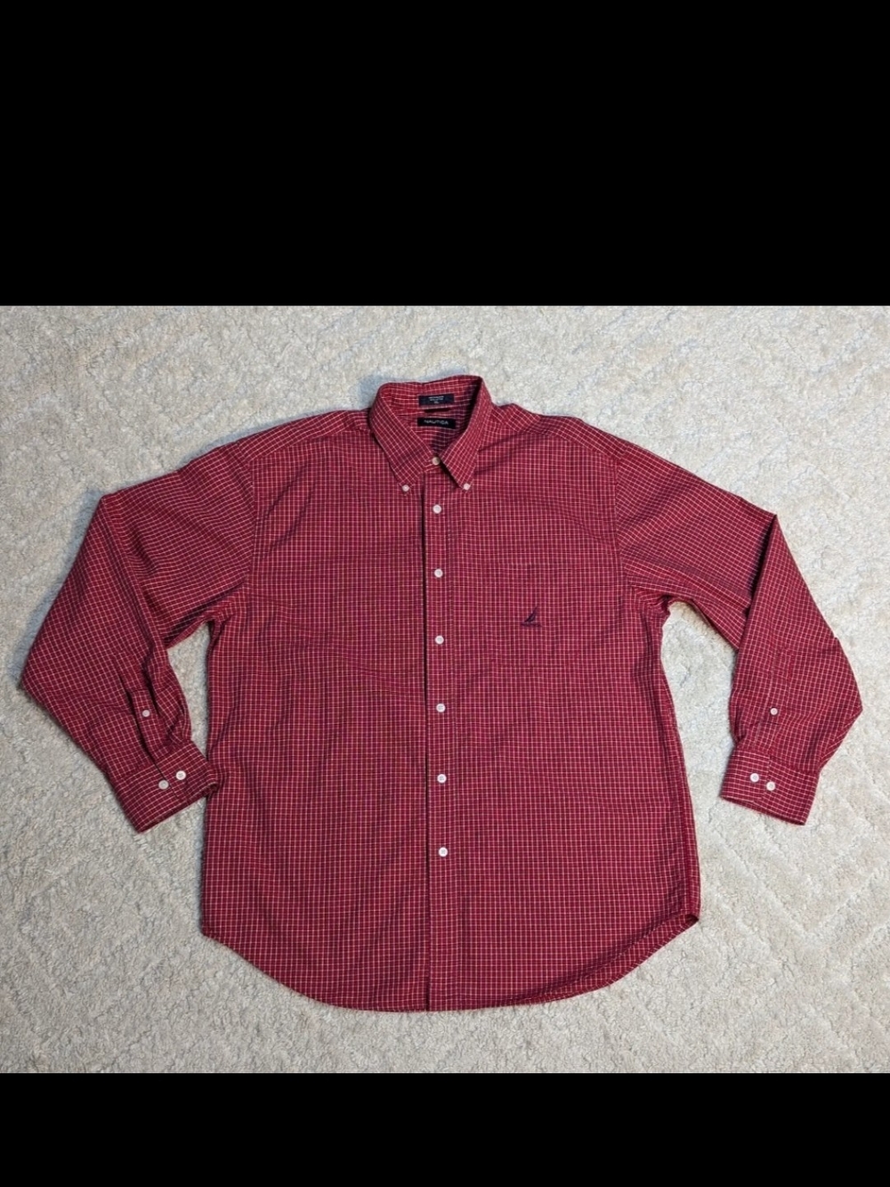 Nautica Shirt Mens Long Sleeve Button Down 100% Cotton Red Shirt, XL